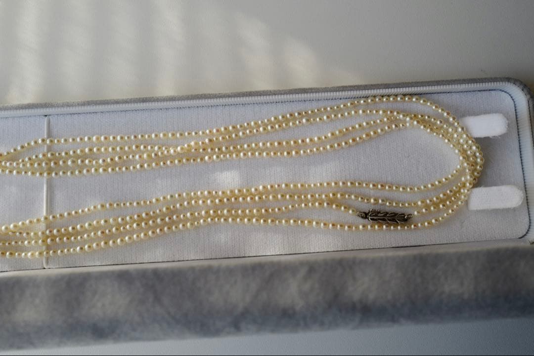 New Akoya pearl necklace with very small 2-3mm ivory pearls and silver clasp, 64.4 inches long