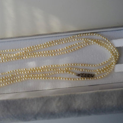 New Akoya pearl necklace with very small 2-3mm ivory pearls and silver clasp, 64.4 inches long