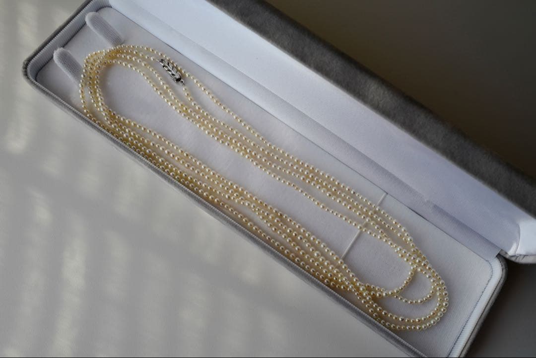 New Akoya pearl necklace with very small 2-3mm ivory pearls and silver clasp, 64.4 inches long