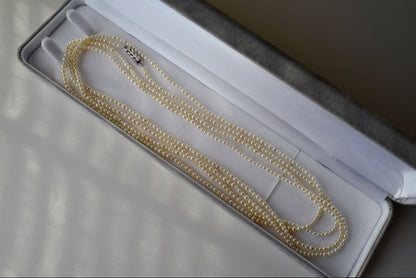 New Akoya pearl necklace with very small 2-3mm ivory pearls and silver clasp, 64.4 inches long