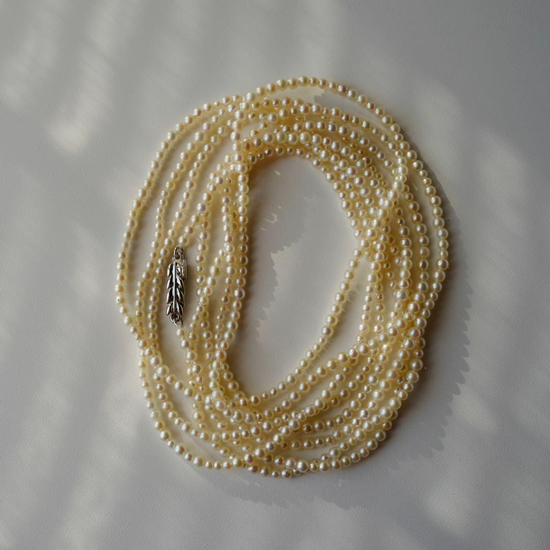New Akoya pearl necklace with very small 2-3mm ivory pearls and silver clasp, 64.4 inches long