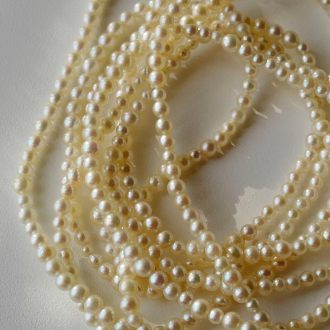 New Akoya pearl necklace with very small 2-3mm ivory pearls and silver clasp, 64.4 inches long