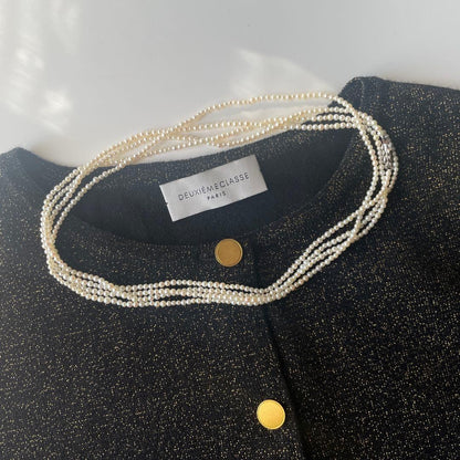 New Akoya pearl necklace with very small 2-3mm ivory pearls and silver clasp, 64.4 inches long