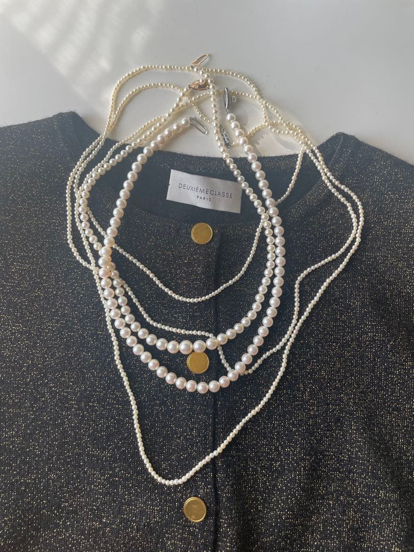 New Akoya pearl necklace with very small 2-3mm ivory pearls and silver clasp, 64.4 inches long