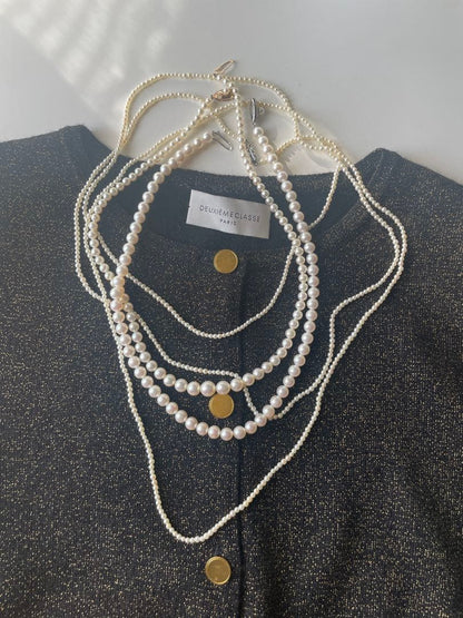 New Akoya pearl necklace with very small 2-3mm ivory pearls and silver clasp, 64.4 inches long