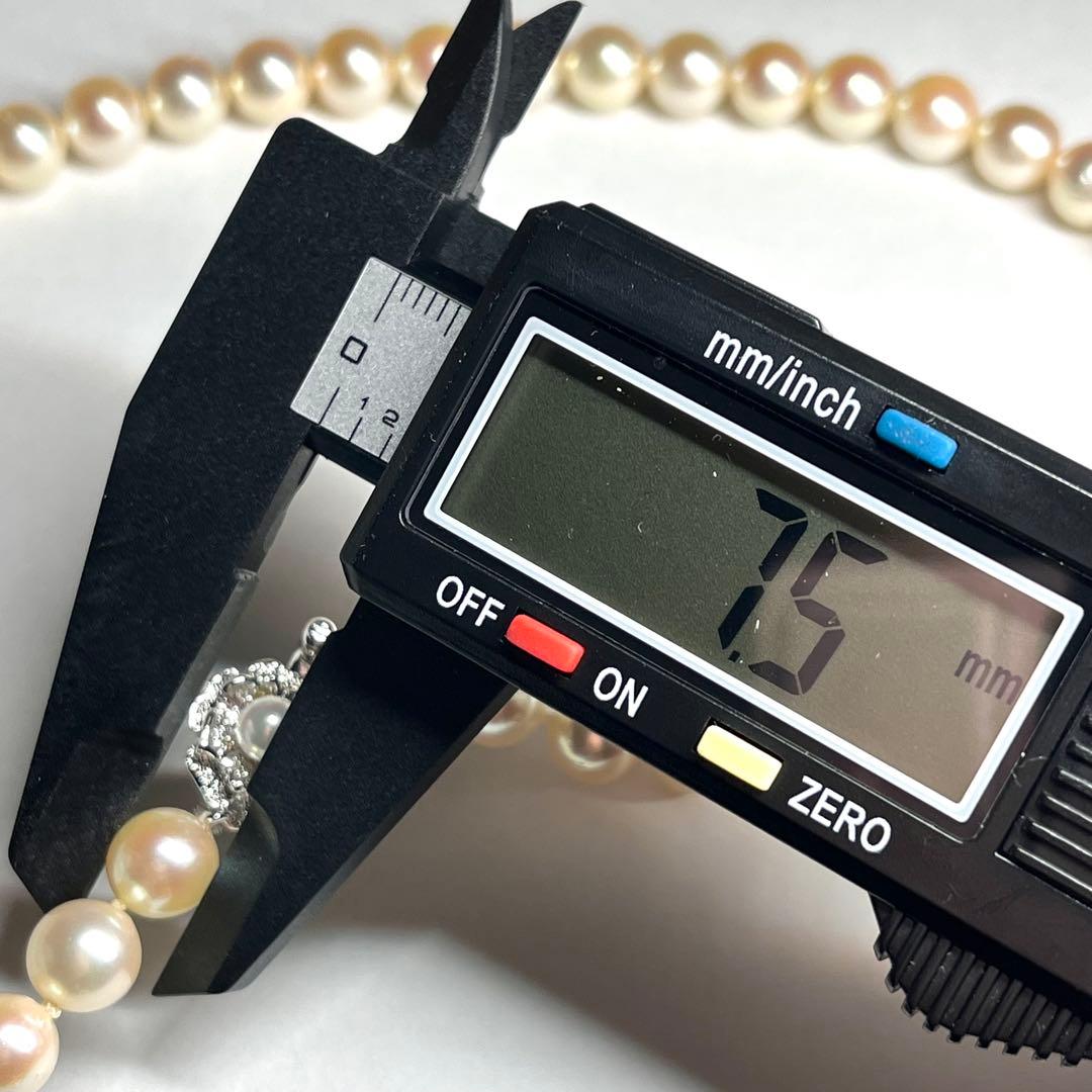 Teriyaki Akoya pearl necklace with cream white 7.5-8.0mm pearls and silver clasp on white background