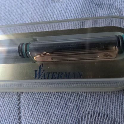 Retro WATERMAN ballpoint pen with 14cm length displayed alongside its vintage case