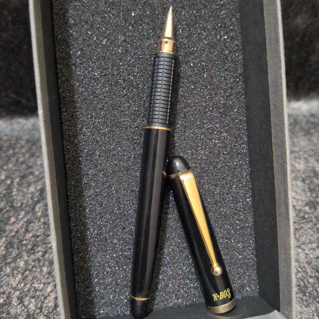 Rare K-BOS Pilot black resin ballpoint pen with gold parts and textured grip, vintage 1980s classic design