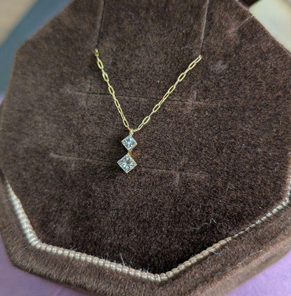 Agete K18 princess cut diamond necklace with 0.15ct diamonds on a 44cm gold chain