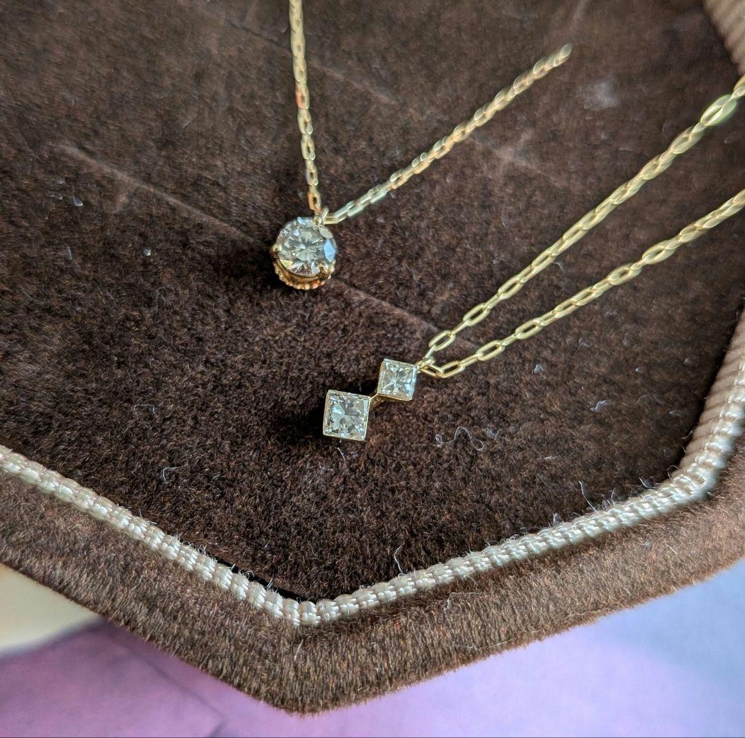 Agete K18 princess cut diamond necklace with 0.15ct diamonds on a 44cm gold chain
