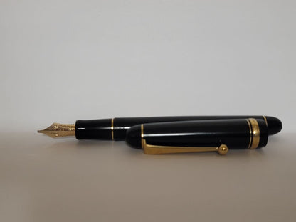 Pilot black fountain pen with 14K No 5 MS music nib, showing minor signs of use