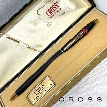 Gokubi Performance CROSS Classic Black ballpoint pen with flower pattern and blue ink in a box