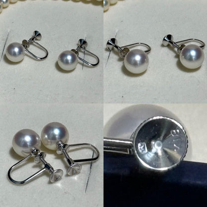 Mikimoto Akoya pearl necklace and earrings set with round white pearls and gold K18 settings