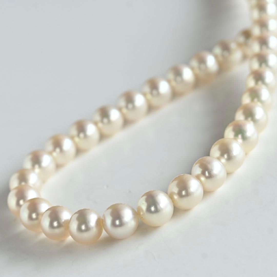 Takashi Akoya pearl necklace with 7.5mm round pearls and a K14 gold fastener on a white background