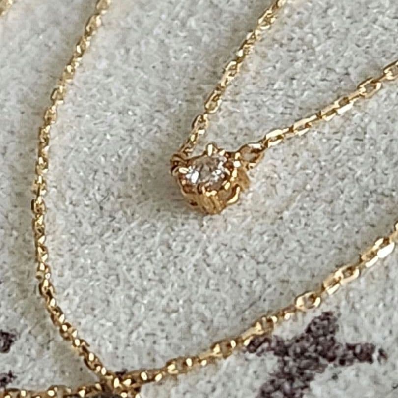 Law Rose Cut Diamond Necklace in K10 gold featuring a single 0.02 carat diamond