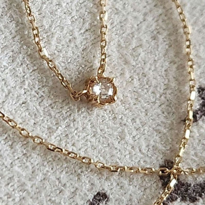 Law Rose Cut Diamond Necklace in K10 gold featuring a single 0.02 carat diamond