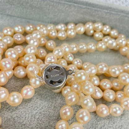 Akoya pearl long necklace with 7.0mm-7.2mm pearls and Silva silver pendant clasp