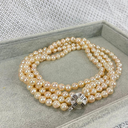 Akoya pearl long necklace with 7.0mm-7.2mm pearls and Silva silver pendant clasp