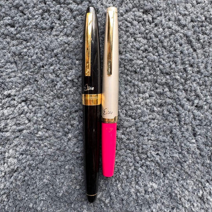Set of two PILOT Elite 18K 750 fountain pens with gold nibs and black barrels