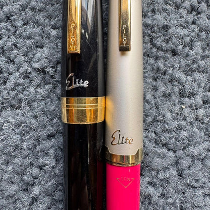 Set of two PILOT Elite 18K 750 fountain pens with gold nibs and black barrels
