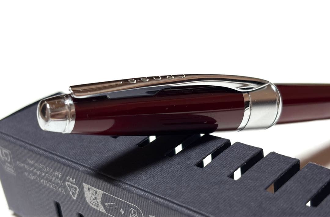 Cross Apogee ballpoint pen in bordeaux color with stretchable clip and push-style mechanism