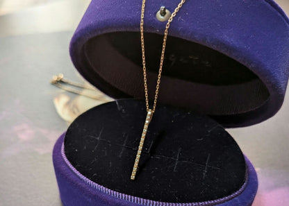 Agat K10 gold diamond bar necklace with 0.08 carat diamonds on a chain with engraving, displayed with box