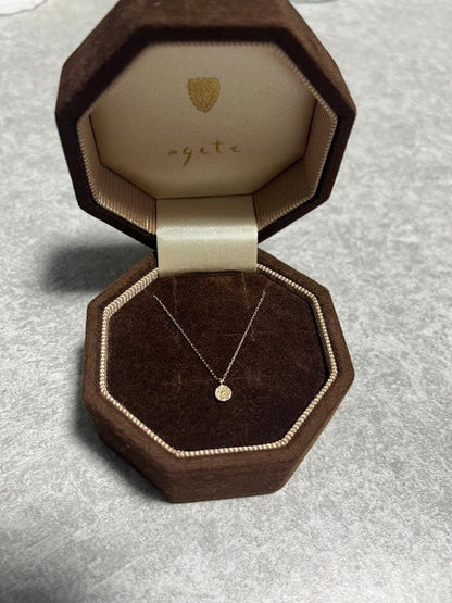 agete K10 Gold Diamond Necklace with adjustable length and small diamond pendant