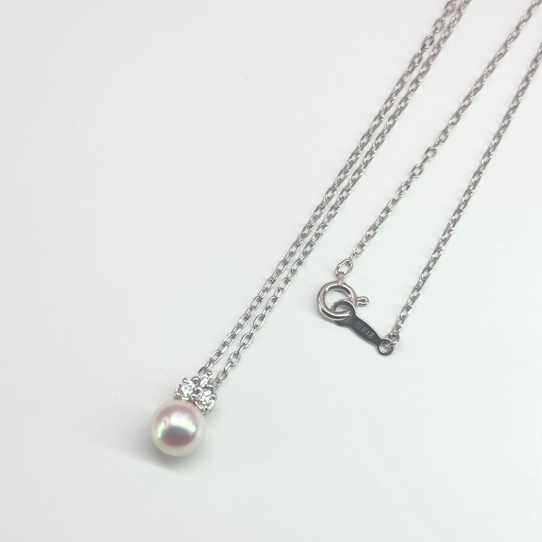 Mikimoto K18WG necklace featuring 6.7mm diamond pearl, 39cm length, displayed on white background