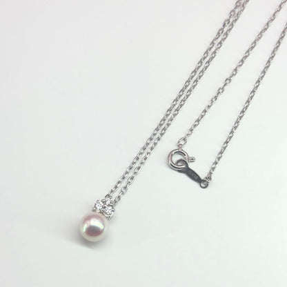 Mikimoto K18WG necklace featuring 6.7mm diamond pearl, 39cm length, displayed on white background