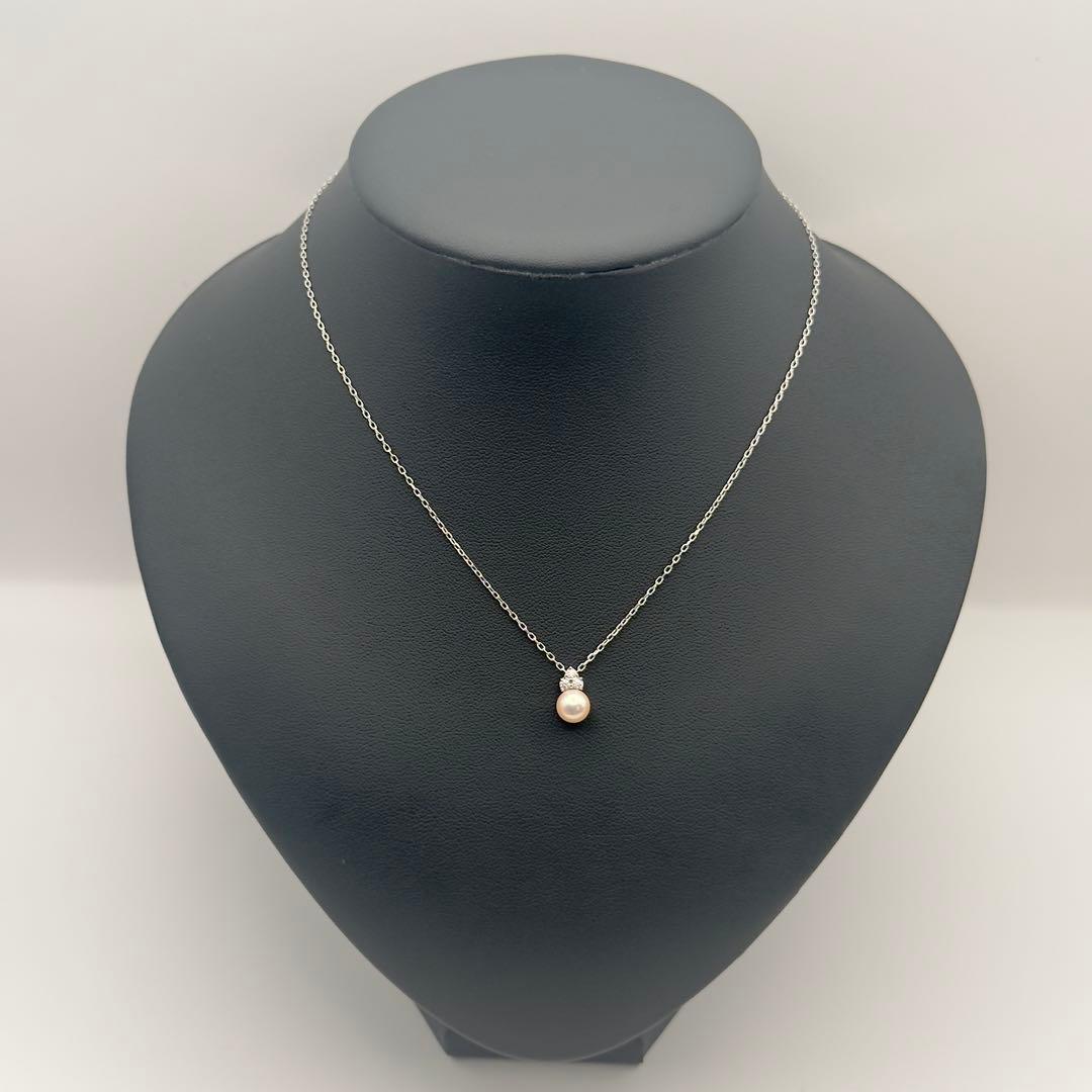 Mikimoto K18WG necklace featuring 6.7mm diamond pearl, 39cm length, displayed on white background