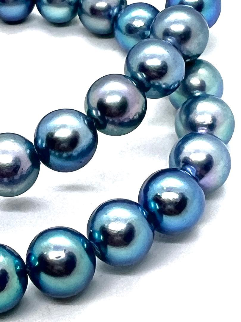 Aoyama black pearl necklace with indigo blue round pearls approximately 8mm in size, 42cm long
