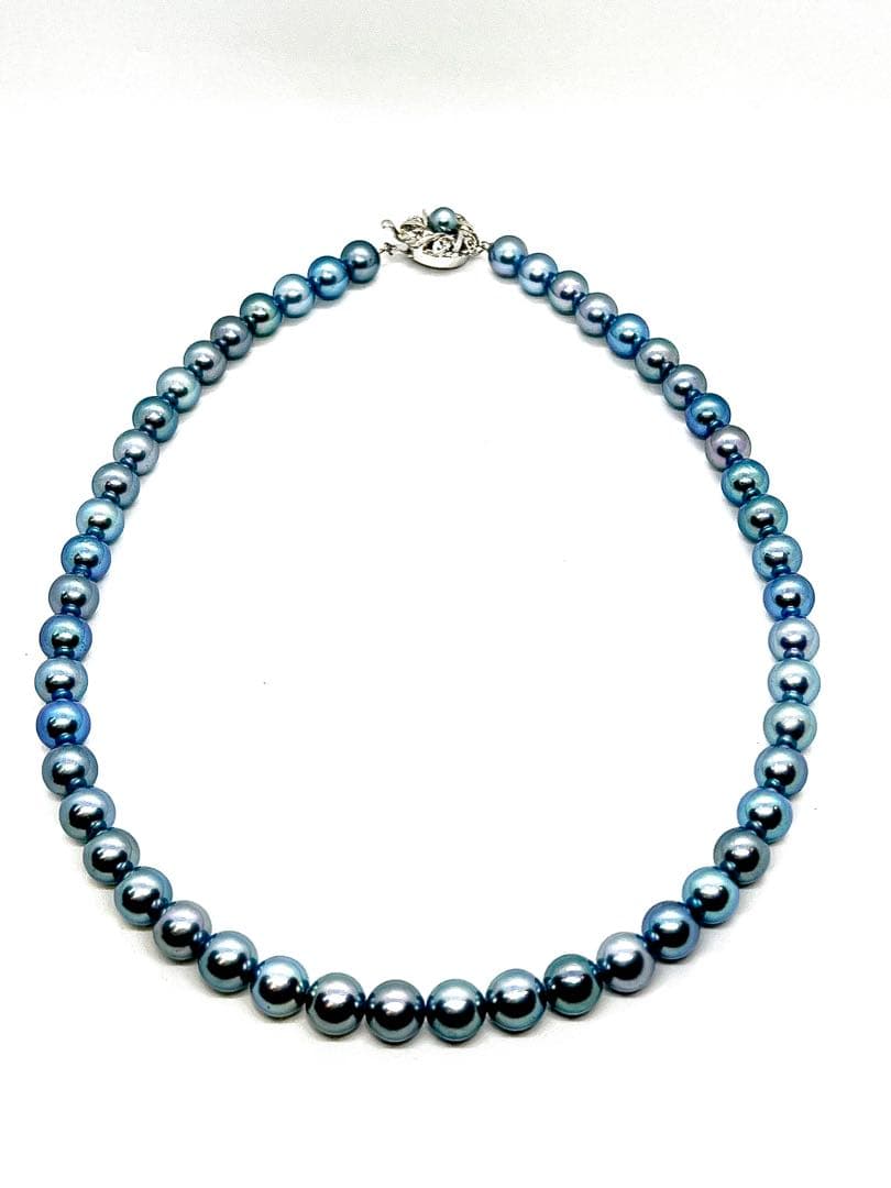 Aoyama black pearl necklace with indigo blue round pearls approximately 8mm in size, 42cm long