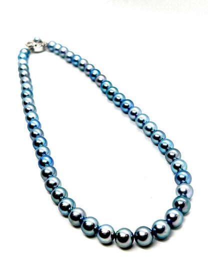 Aoyama black pearl necklace with indigo blue round pearls approximately 8mm in size, 42cm long