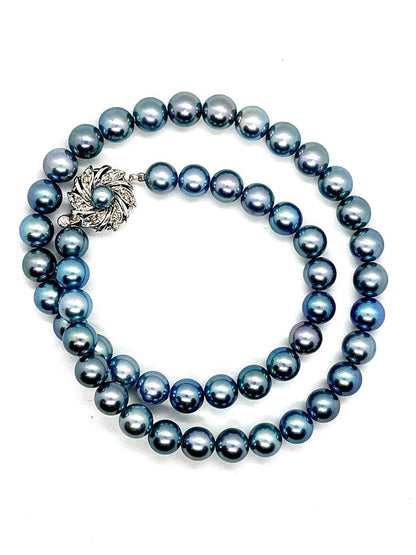 Aoyama black pearl necklace with indigo blue round pearls approximately 8mm in size, 42cm long