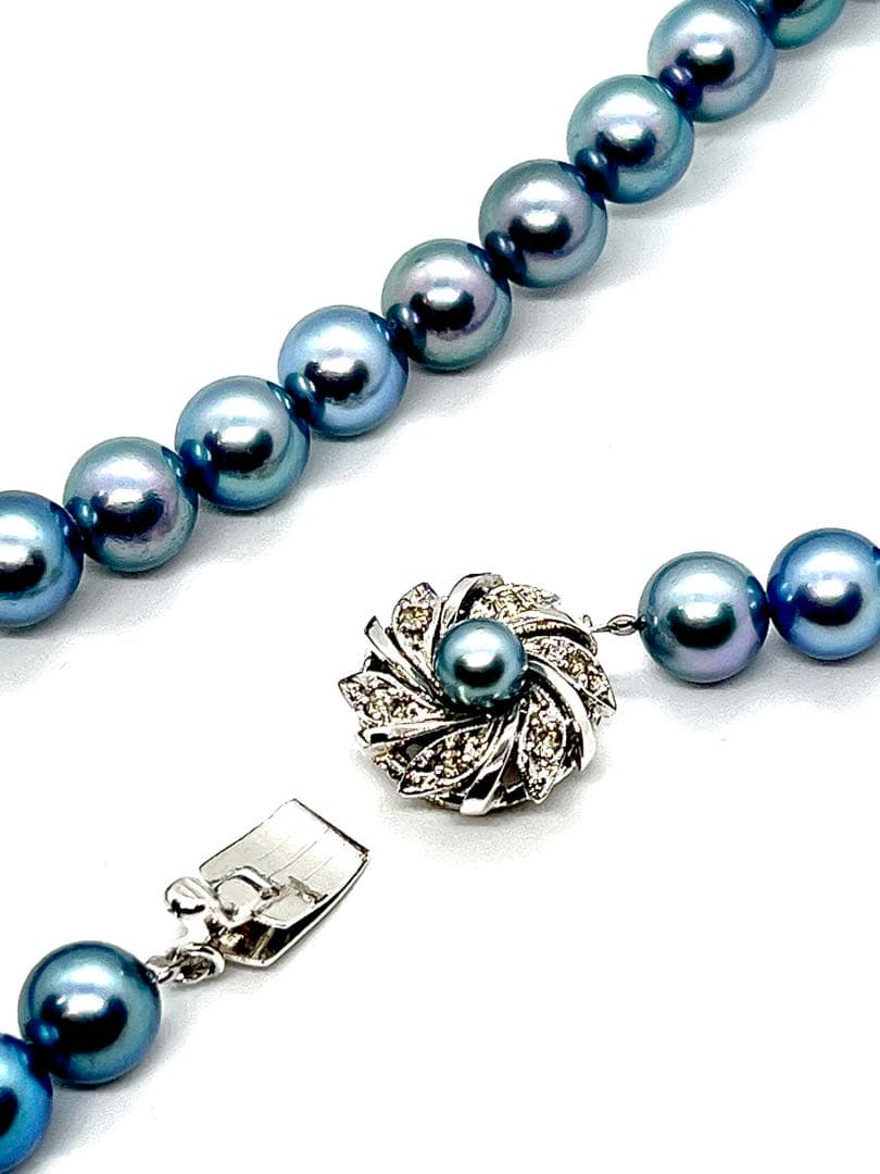 Aoyama black pearl necklace with indigo blue round pearls approximately 8mm in size, 42cm long