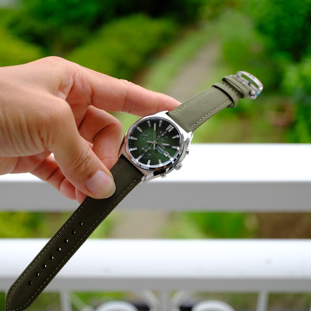 ORIENT 超美品 ORIENT クロノグラフカットガラスグリーン Quartz Men's Watch — Japanese