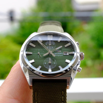 ORIENT 超美品 ORIENT クロノグラフカットガラスグリーン Quartz Men's Watch — Japanese