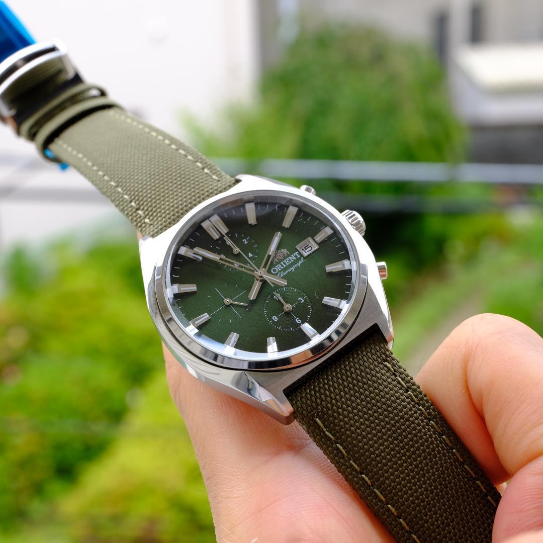 ORIENT 超美品 ORIENT クロノグラフカットガラスグリーン Quartz Men's Watch — Japanese