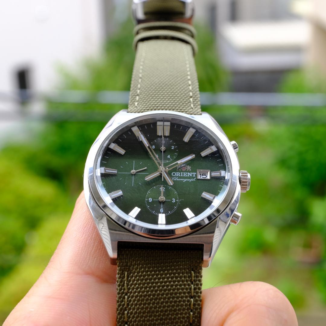 ORIENT 超美品 ORIENT クロノグラフカットガラスグリーン Quartz Men's Watch — Japanese