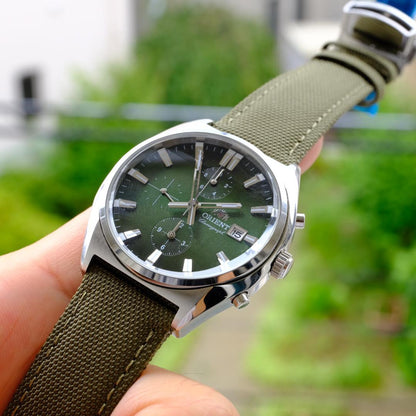 ORIENT 超美品 ORIENT クロノグラフカットガラスグリーン Quartz Men's Watch — Japanese
