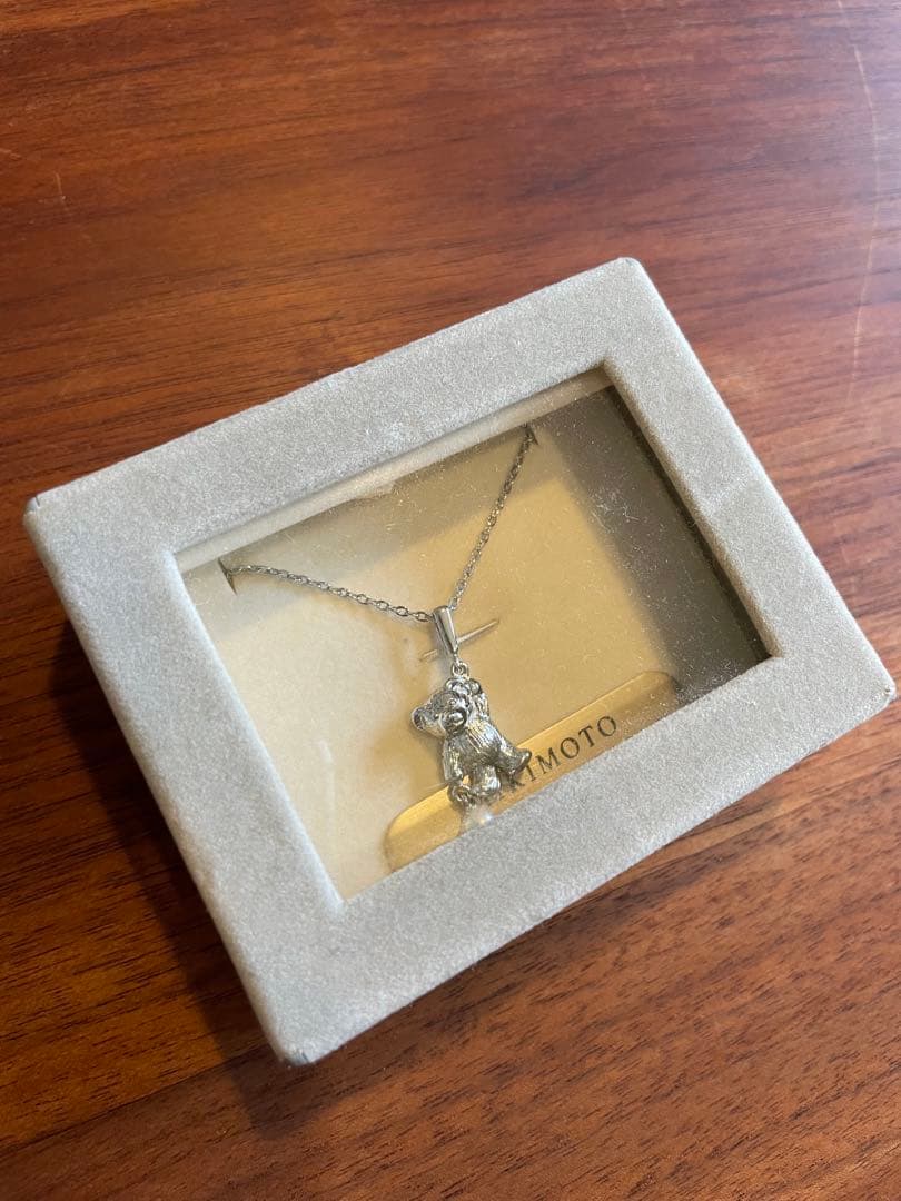 MIKIMOTO Pearl and Silver Teddy Bear Necklace with pendant design and included dedicated case