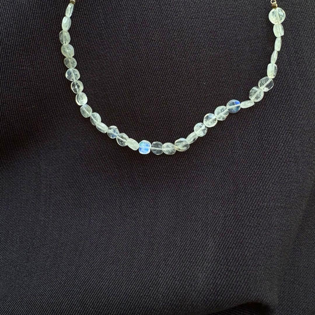 Agete K10 White Labradorite Necklace with 50 cm chain displayed on a white background