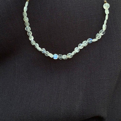 Agete K10 White Labradorite Necklace with 50 cm chain displayed on a white background