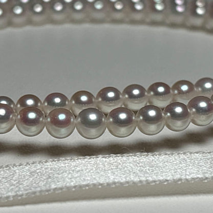 Akoya Pearl Certificate Aurora Rose necklace featuring 3.5 to 4.0mm white round pearls on a 43cm strand