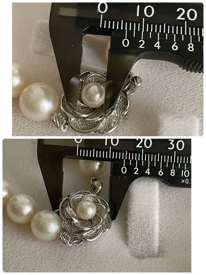 Vintage Akoya pearl necklace featuring a single 9.5 mm pearl and double lock clasp on a 44.5 cm chain