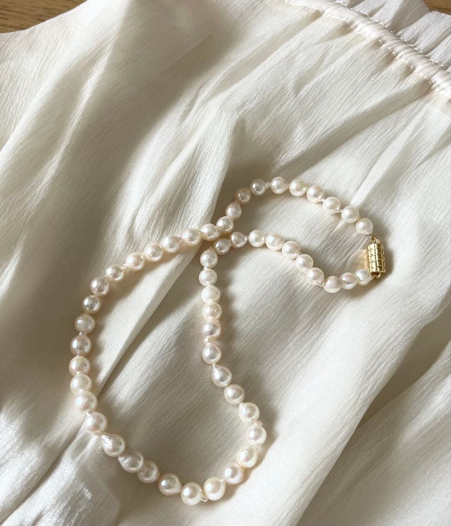 Akoya pearl baroque necklace with 6.5-7.0 mm genuine pearls on a 42.5 cm chain