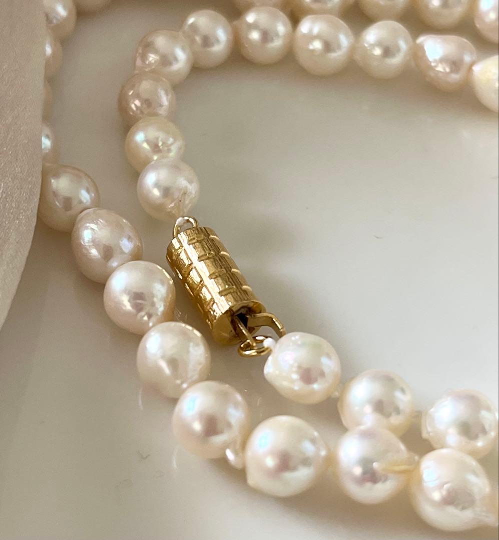 Akoya pearl baroque necklace with 6.5-7.0 mm genuine pearls on a 42.5 cm chain