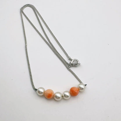 Mikimoto Coral Necklace with 5.5mm pearls, 6mm coral beads, and 37cm silver chain
