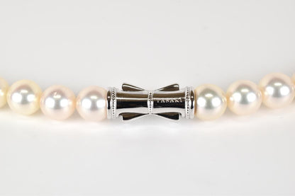 TASAKI Akoya pearl necklace with 53 pearls sized approximately 7.5 to 7.8mm and silver clasp