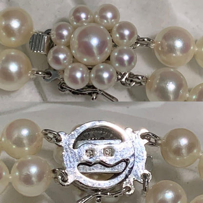Two-strand long Tasaki Akoya pearl necklace with matching bracelet, pearls approximately 5.5-6.0mm, silver clasp